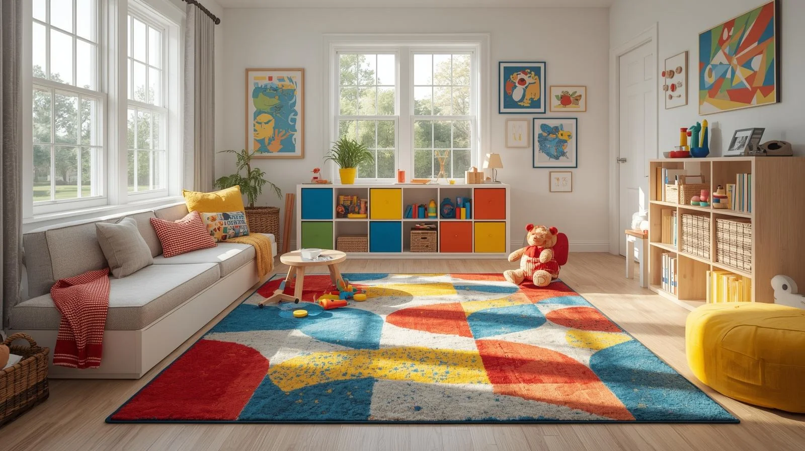 10 Colorful Playroom Rug Ideas