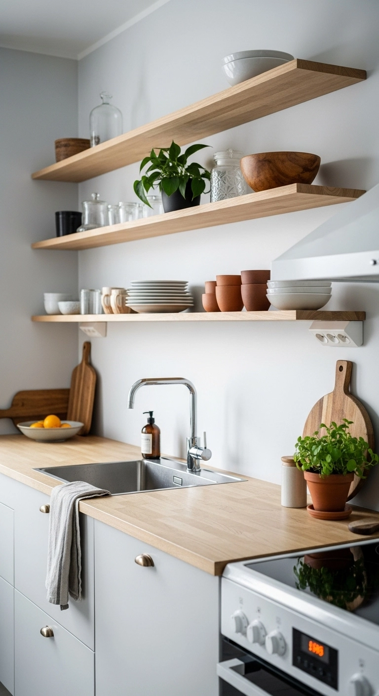 Clean and simple Nordic kitchen layout showing smooth flow and practical Scandinavian kitchen ideas.