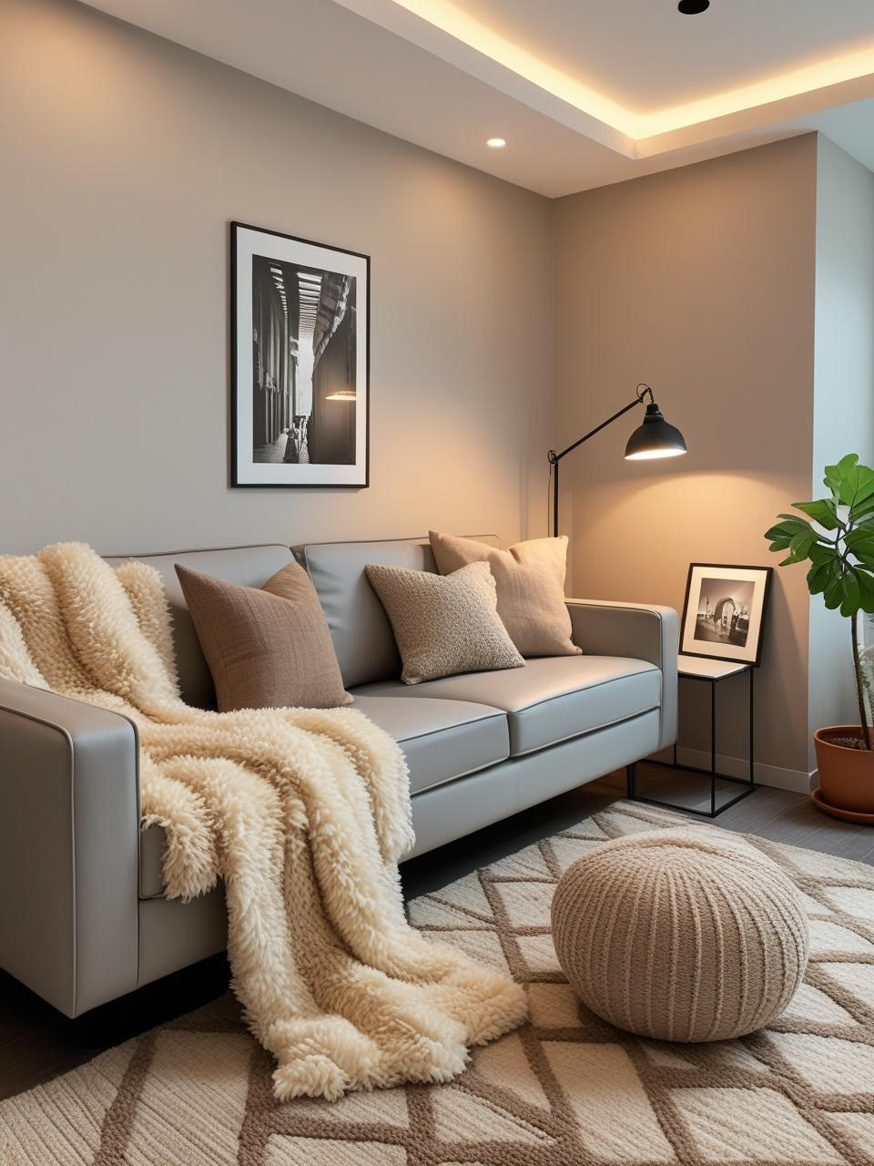 Cozy modern apartment decor inspiration blending minimalism with layered textures, warm lighting, and personal touches for balance.