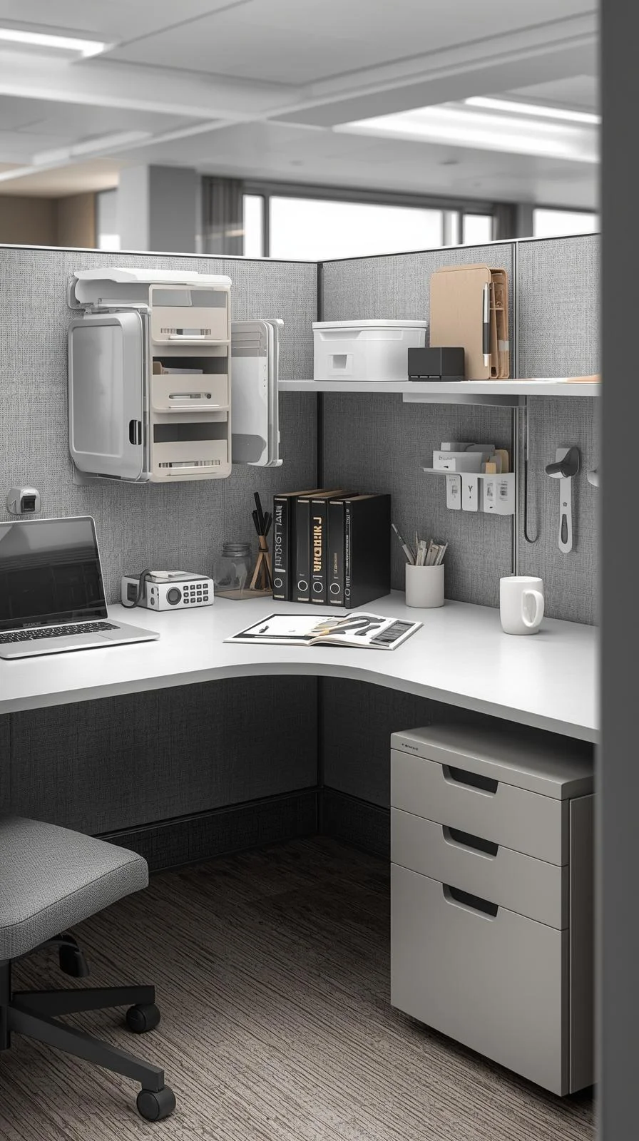 Cubical ideas for work with smart storage solutions and a clean, organized desk