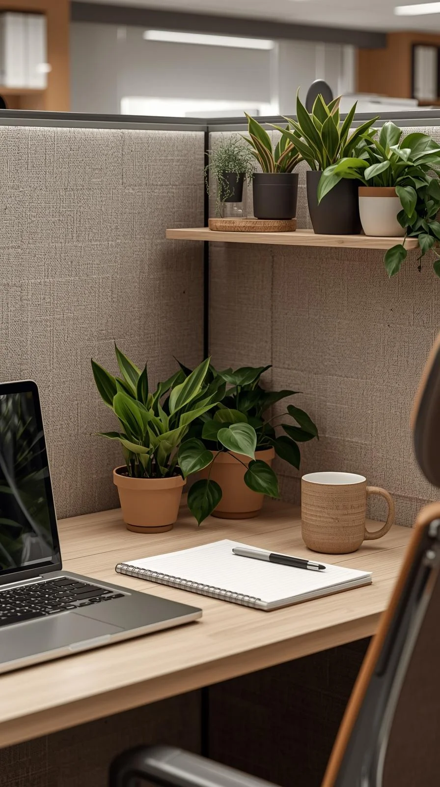Cubical ideas for work with indoor plants creating a calming and natural office space.