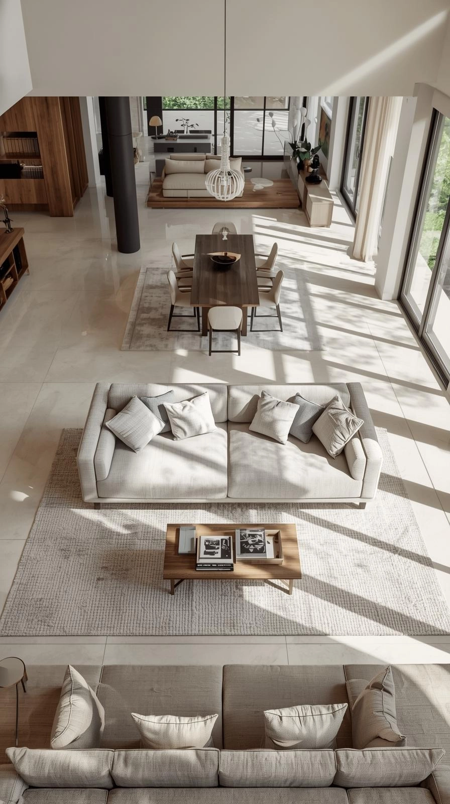 Daybed as couch living room floated in the center as a sofa and space divider between areas.