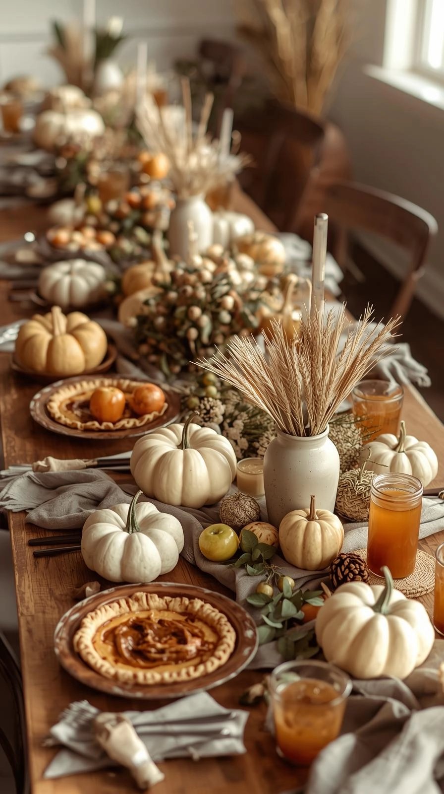 Harvest-inspired fall baby shower with pumpkins, apples, cider, and rustic wooden decor.