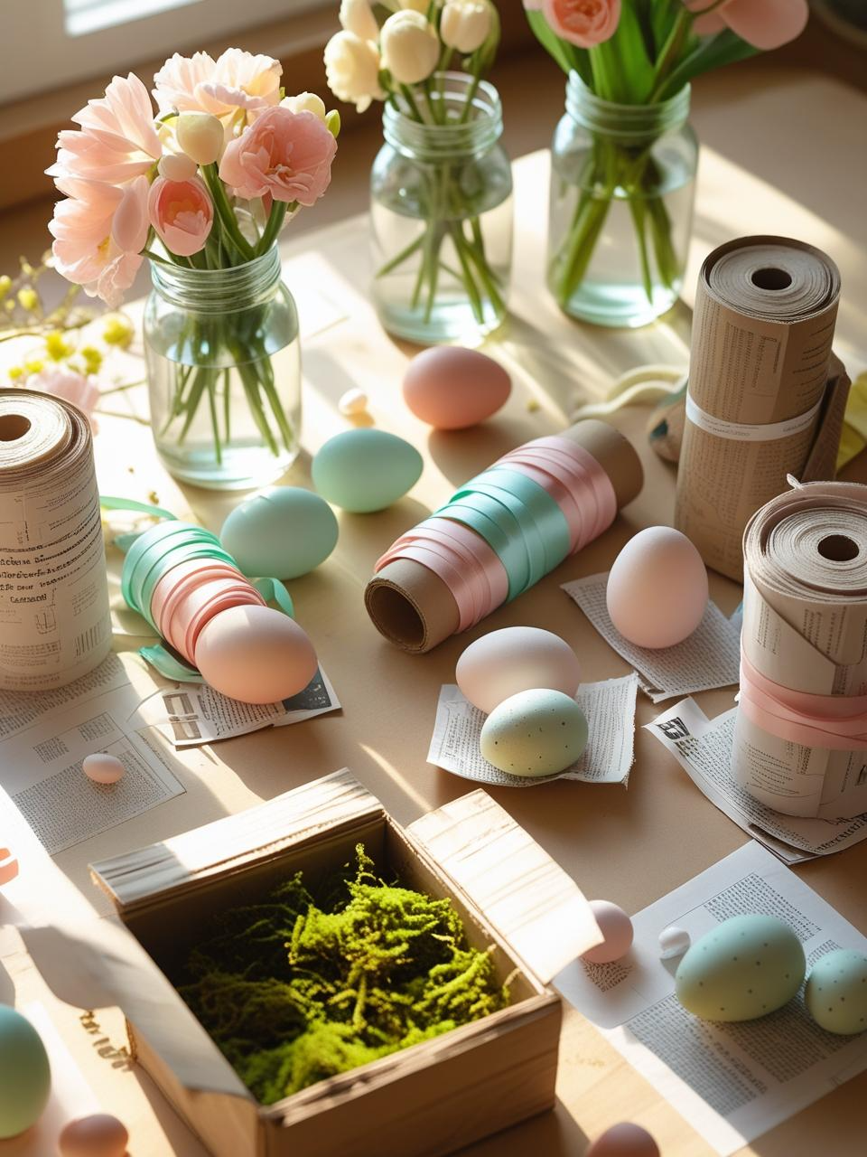 Organized storage of leftover Easter centerpiece materials for reuse