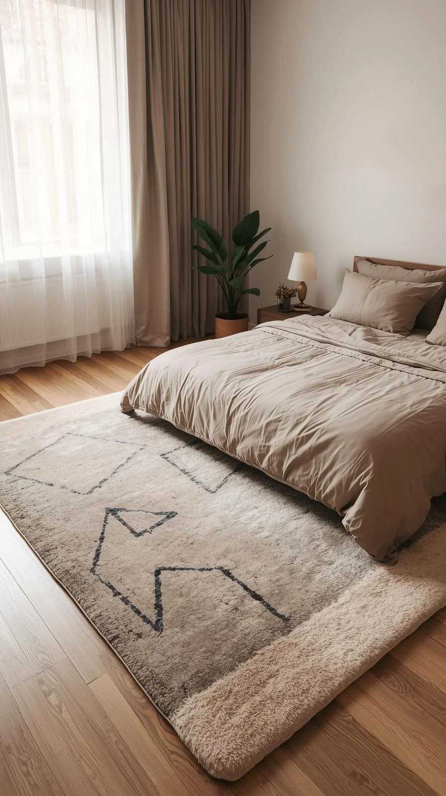 Rugs decor ideas for apartments bedroom with soft textured rug under the bed for warmth and comfort.