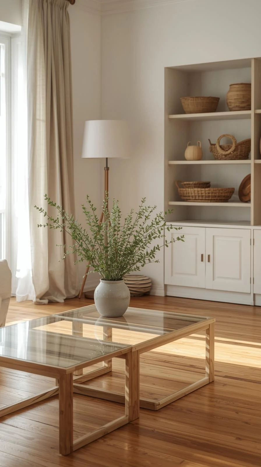 Earthy cottage home decor ideas featuring simple, uncluttered design with open space, natural wood, and meaningful pieces.