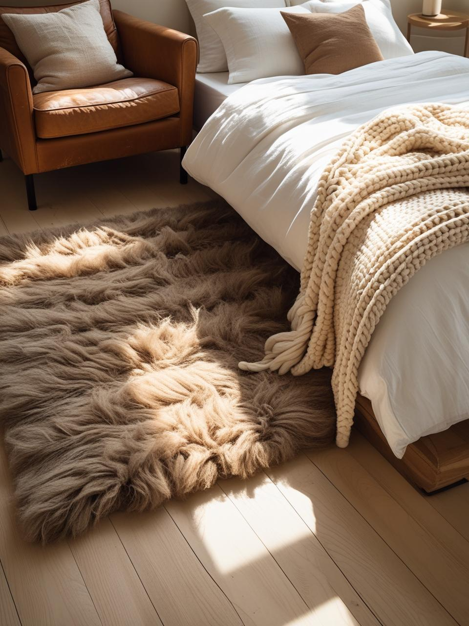 Stockholm style room with layered textures including wool, linen, leather, and cotton for a warm, inviting Scandinavian feel.